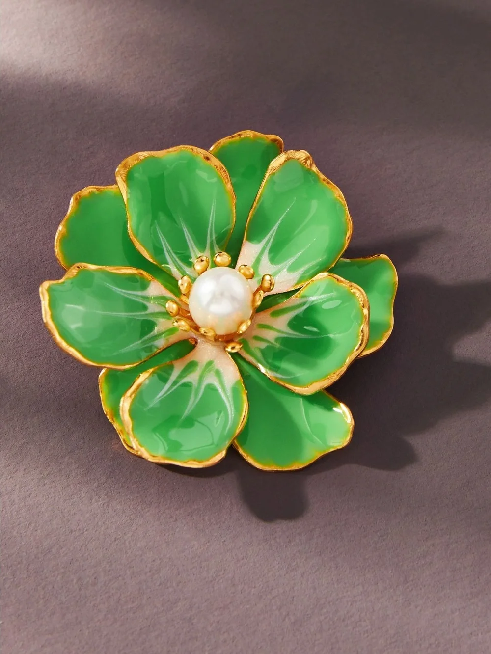 Anthropologie Pink Reef Handpainted Earrings New Green Flowers Pearl